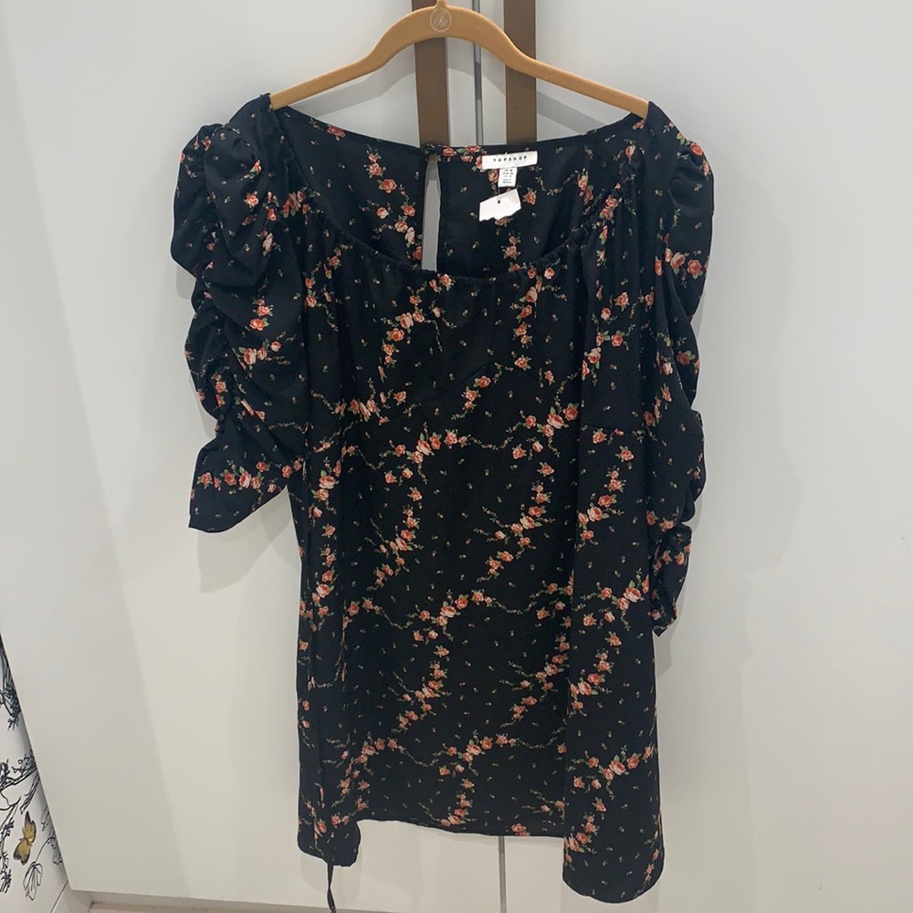Top shop-puff sleeved dress-women size 14 with waist tie